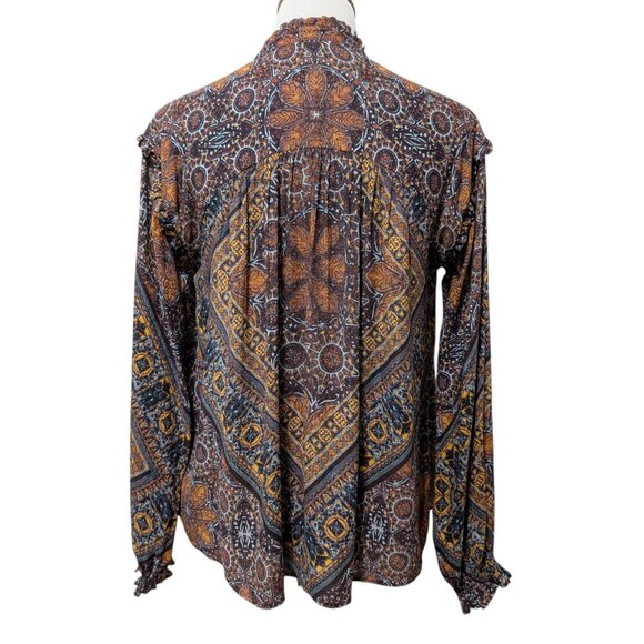 Free People Womens Size XS Little Runaway Brown Geometric Medallion Ruffle Top - Picture 3 of 10